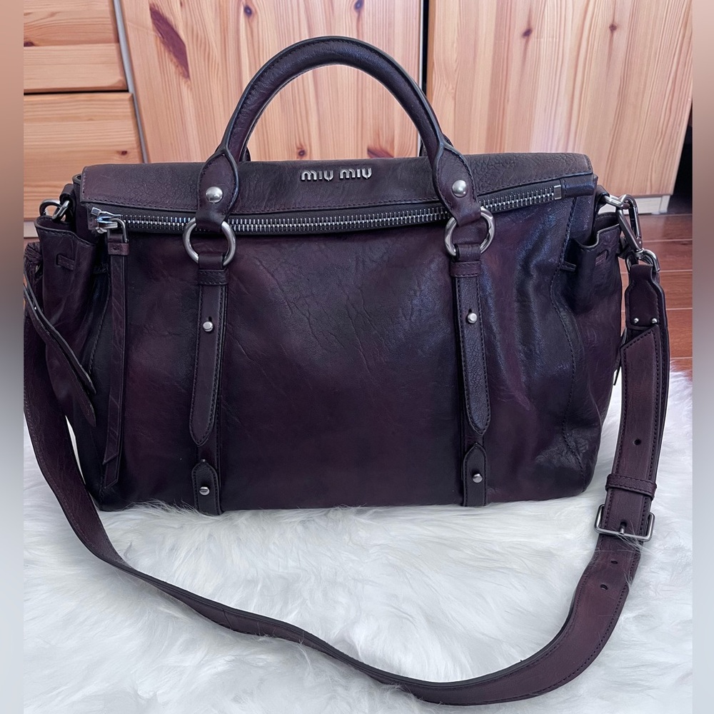 Miu Miu Brown Leather Tote Bag/ Crossbody Bag, Lambskin Leather